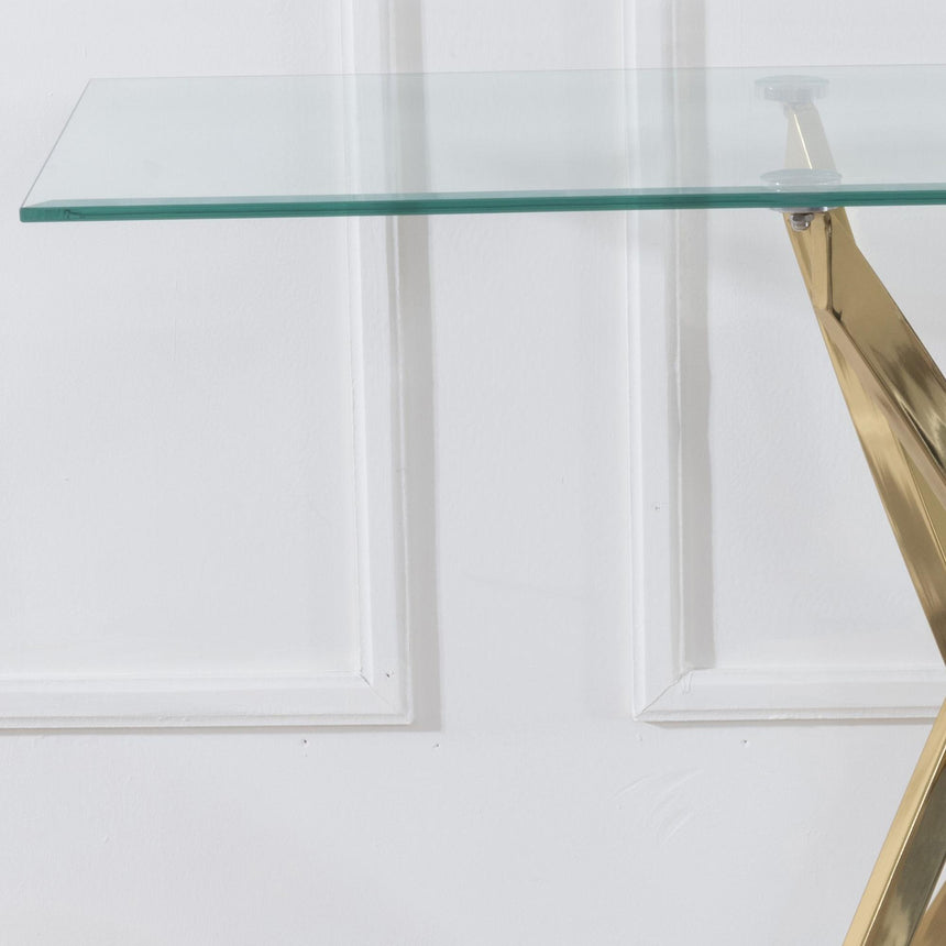 Clearance - Chopstick Clear Glass Console Table with Gold Metal Legs-4