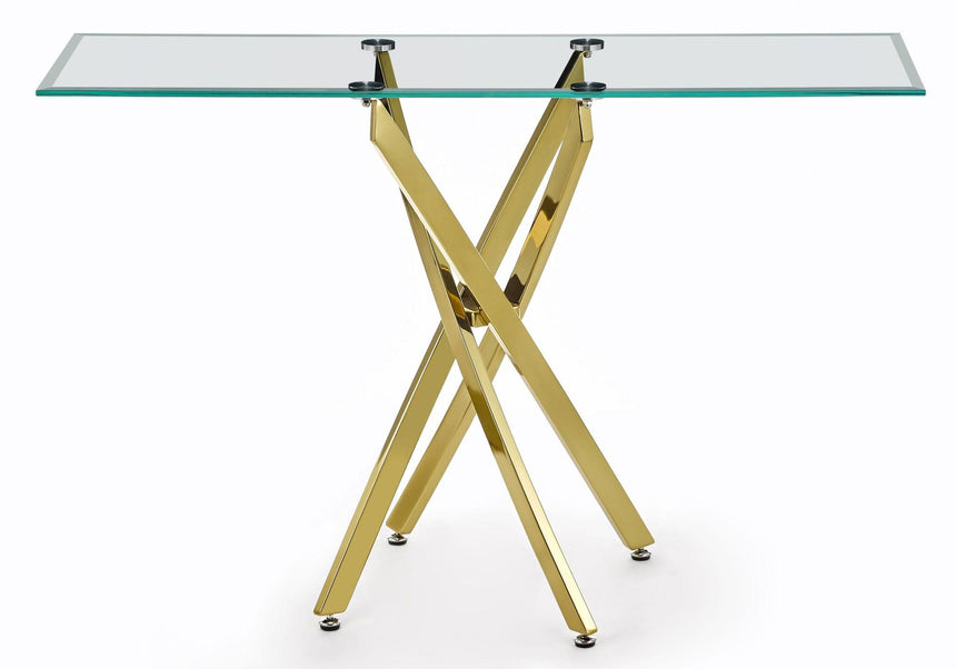 Clearance - Chopstick Clear Glass Console Table with Gold Metal Legs-6