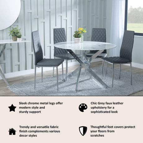 Clearance - Metro Dining Chairs in Grey Colour Leather and Chrome Metal Legs-2