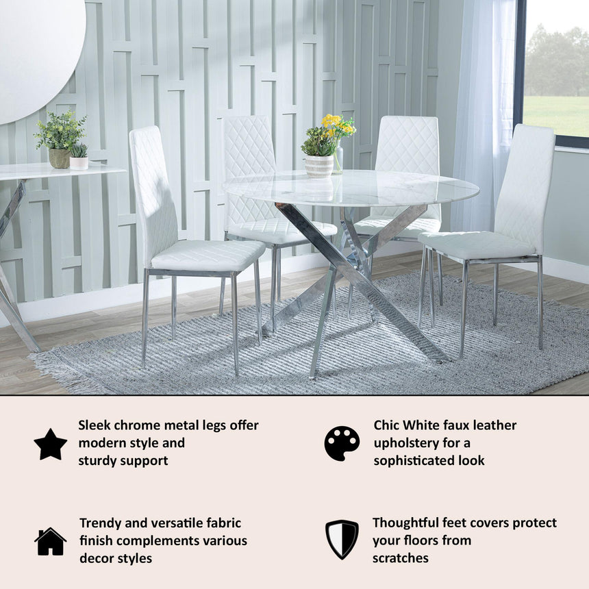 Clearance - Metro Dining Chairs in White Colour Leather and Chrome Metal Legs-4