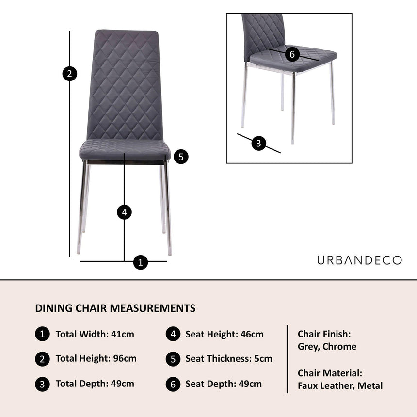 Clearance - Metro Dining Chairs in Grey Colour Leather and Chrome Metal Legs-4