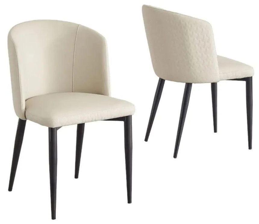 Deco Cream Leather Dining Chair with Black Legs-5