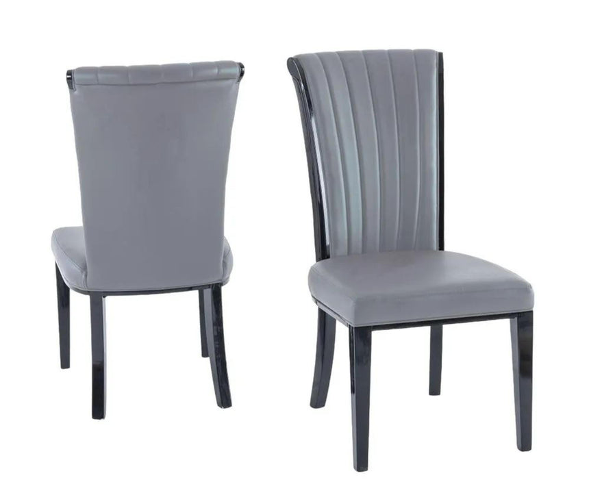 Cadiz Grey Leather Large High Back Dining Chair with Black Legs-3