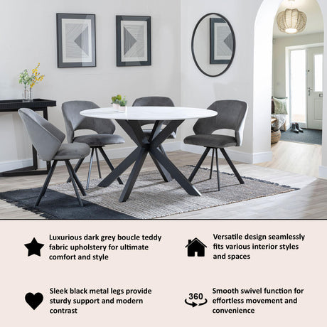 Ion Dark Grey Velvet Fabric Swivel Dining Chair with Black Legs-2