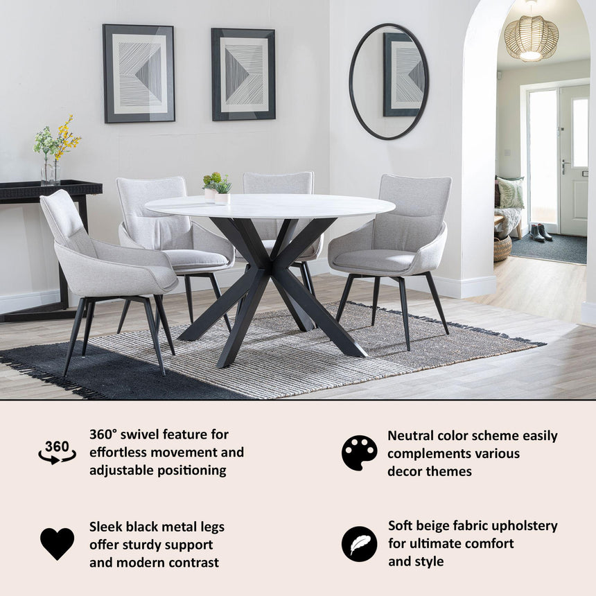 Ace Beige Fabric Swivel Dining Chair with Black Legs-2