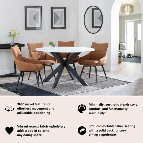 Ace Orange Fabric Swivel Dining Chair with Black Legs-11