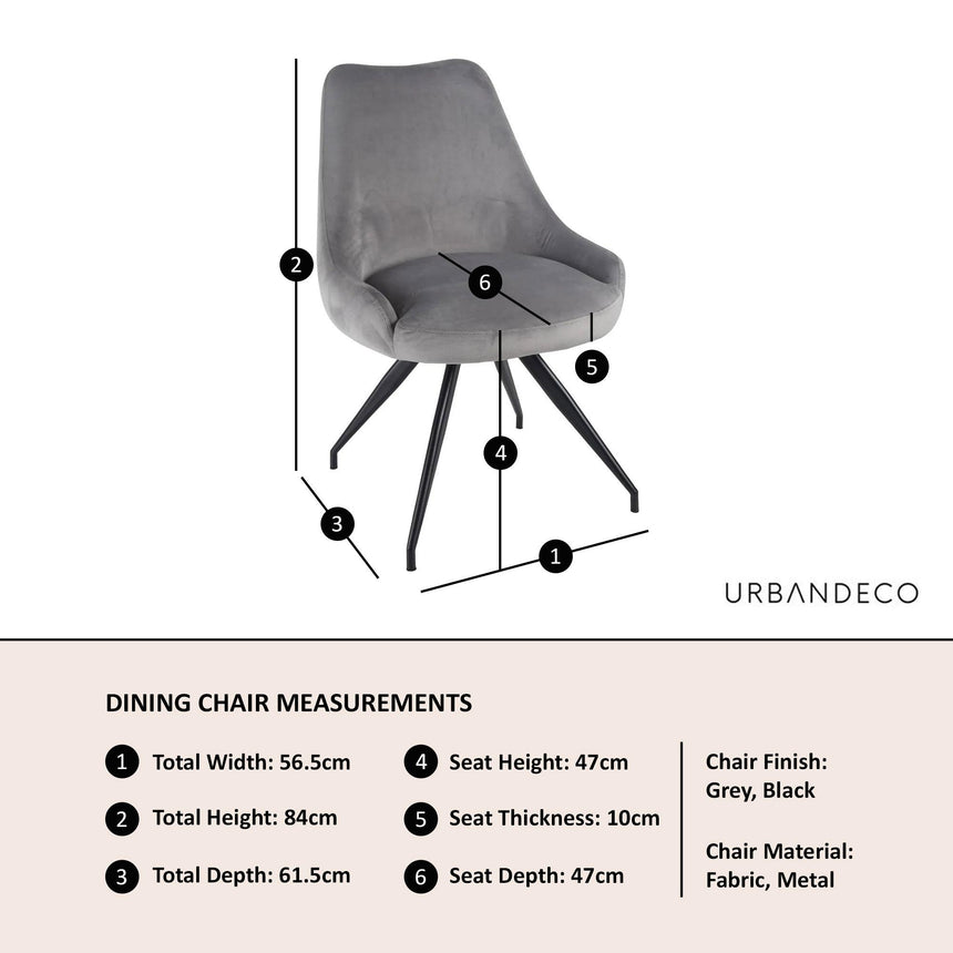 Arctic Grey Velvet Fabric Swivel Dining Chair with Black Legs-11