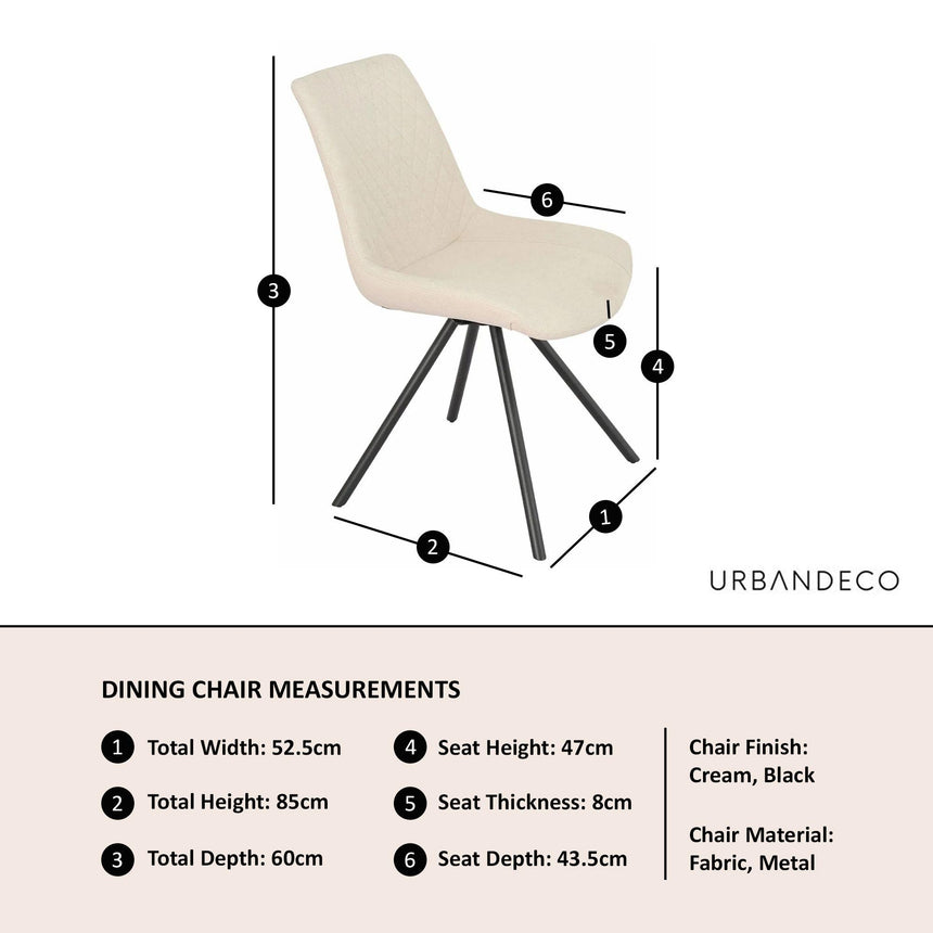 Boden Cream Fabric Swivel Dining Chair with Black Legs-3