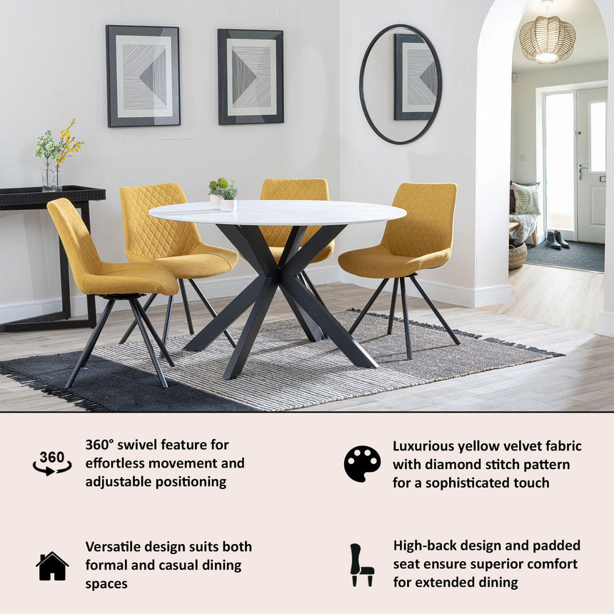 Boden Yellow Fabric Swivel Dining Chair with Black Legs-2