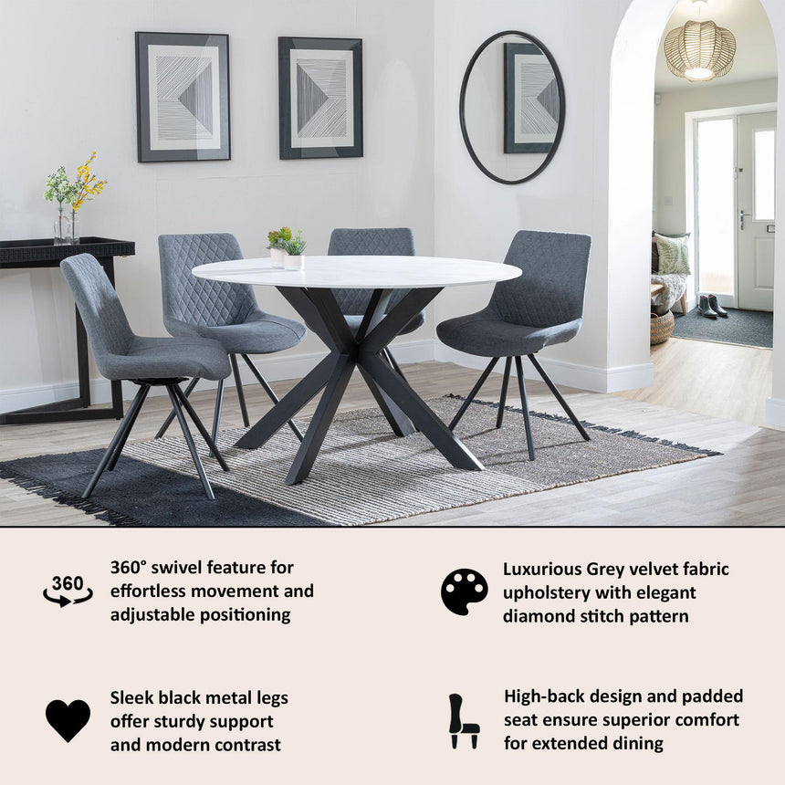 Boden Grey Fabric Swivel Dining Chair with Black Legs-16
