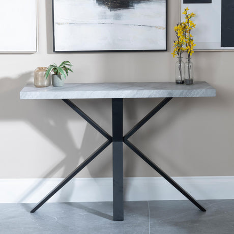 Ezra Grey Concrete Effect Console Table with Black Spider Legs-2