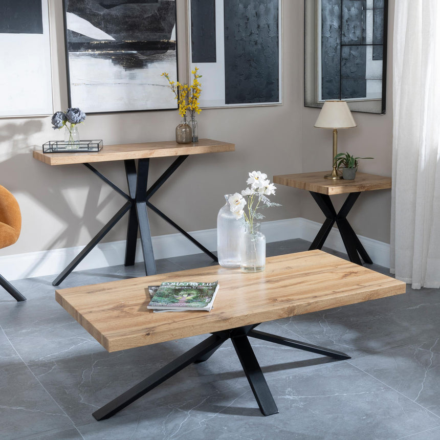 Ezra Oak Coffee Table with Black Spider Legs-5