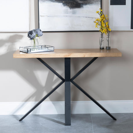 Ezra Oak Console Table with Black Spider Legs-2