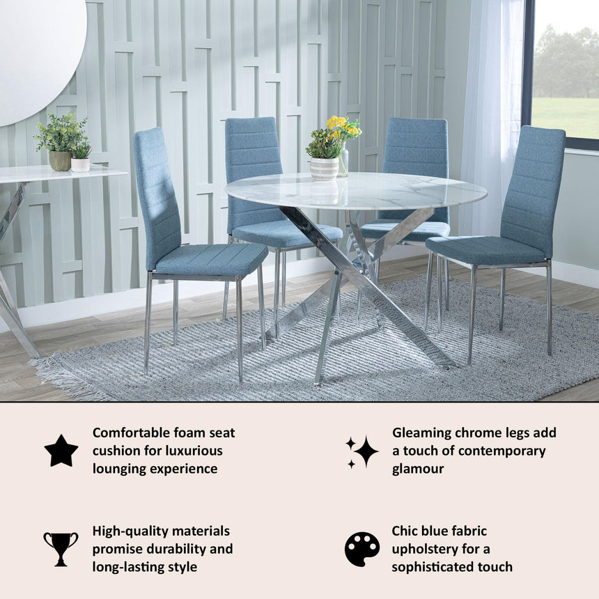 Clearance - Lido Dining Chair in Blue Colour Fabric with Chrome Legs-10