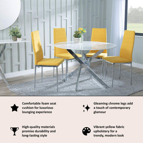 Clearance - Lido Dining Chair in Yellow Colour Fabric with Chrome Legs-10
