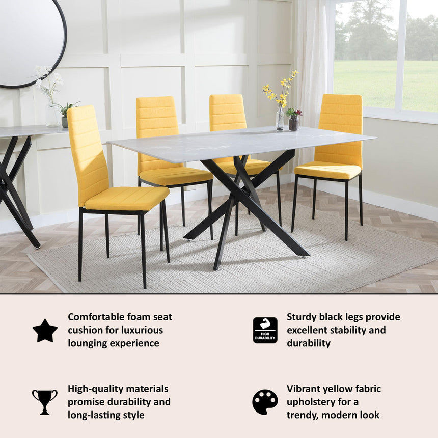 Clearance - Lido Dining Chair in Yellow Colour Fabric with Black Legs-2