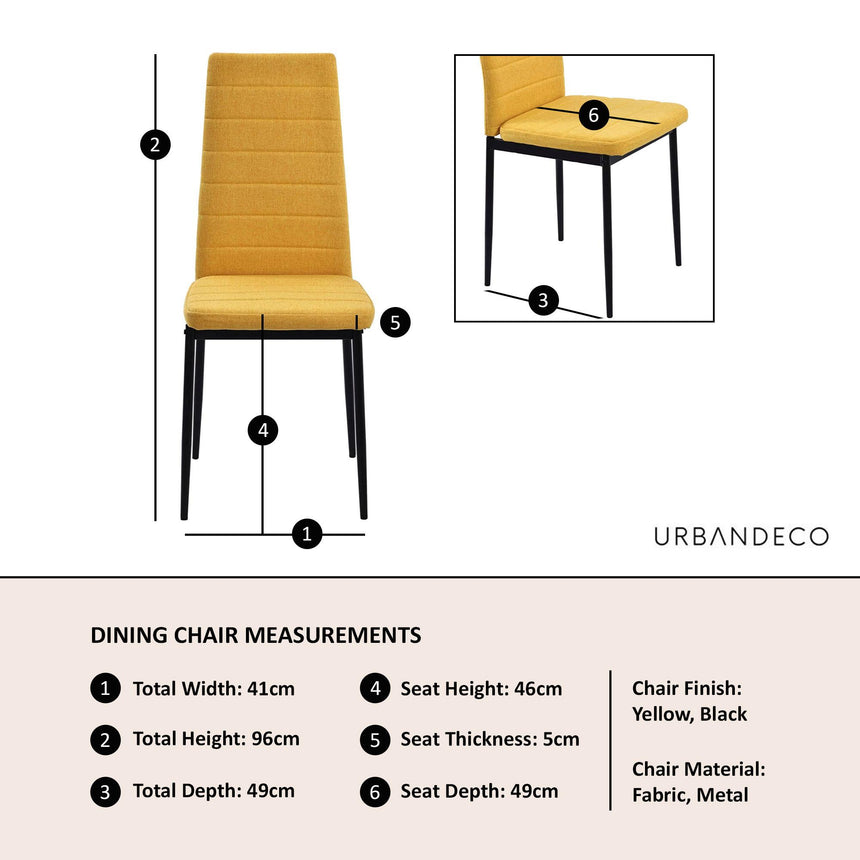 Clearance - Lido Dining Chair in Yellow Colour Fabric with Black Legs-3