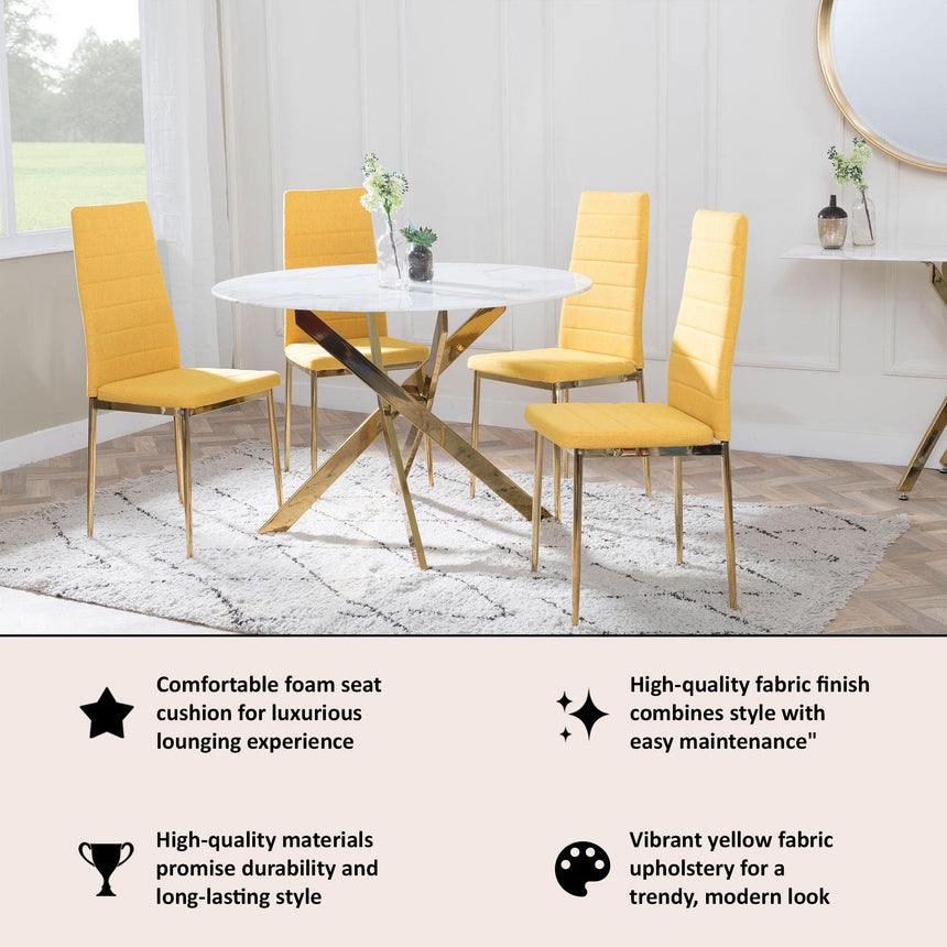 Clearance - Lido Dining Chair in Yellow Colour Fabric with Gold Legs-6