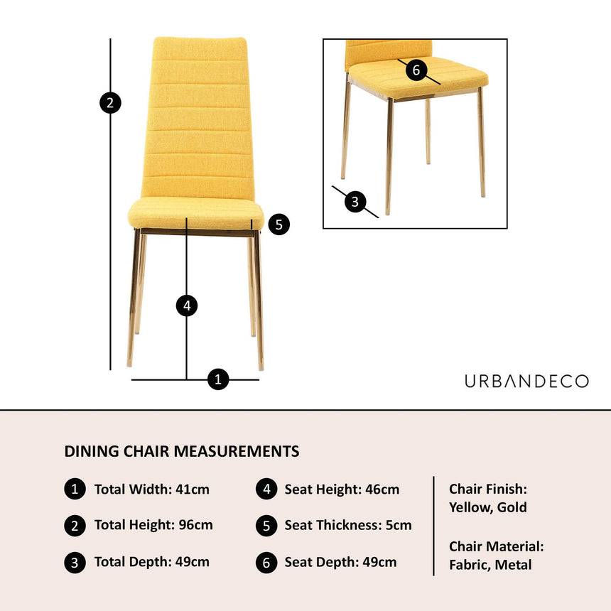 Clearance - Lido Dining Chair in Yellow Colour Fabric with Gold Legs-7