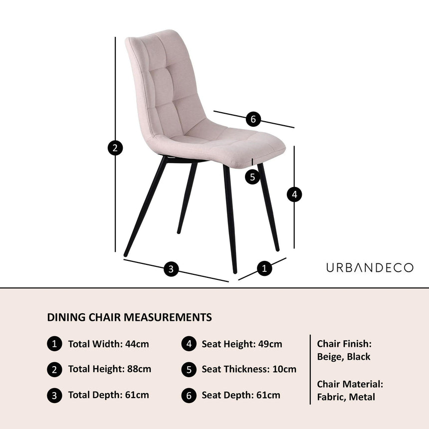 Corona Dining Chairs in Beige Colour Fabric and Black Metal Legs-4