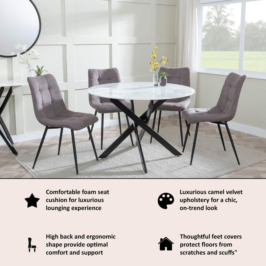 Corona Dining Chairs in Camel Colour Fabric and Black Metal Legs-4