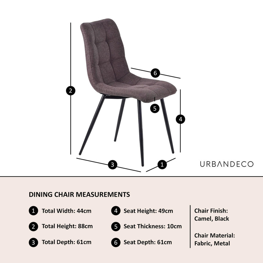 Corona Dining Chairs in Camel Colour Fabric and Black Metal Legs-5