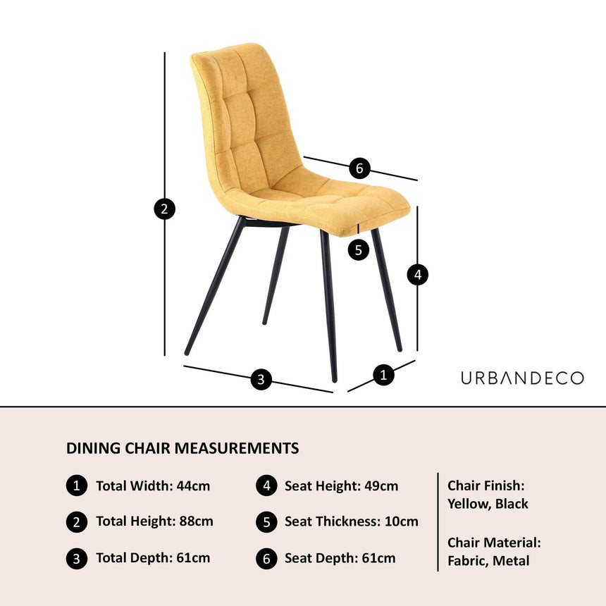 Corona Dining Chairs in Yellow Colour Fabric and Black Metal Legs-7