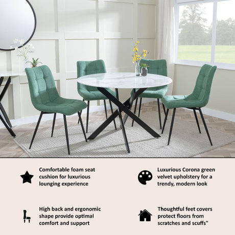 Corona Dining Chairs in Green Colour Fabric and Black Metal Legs-2