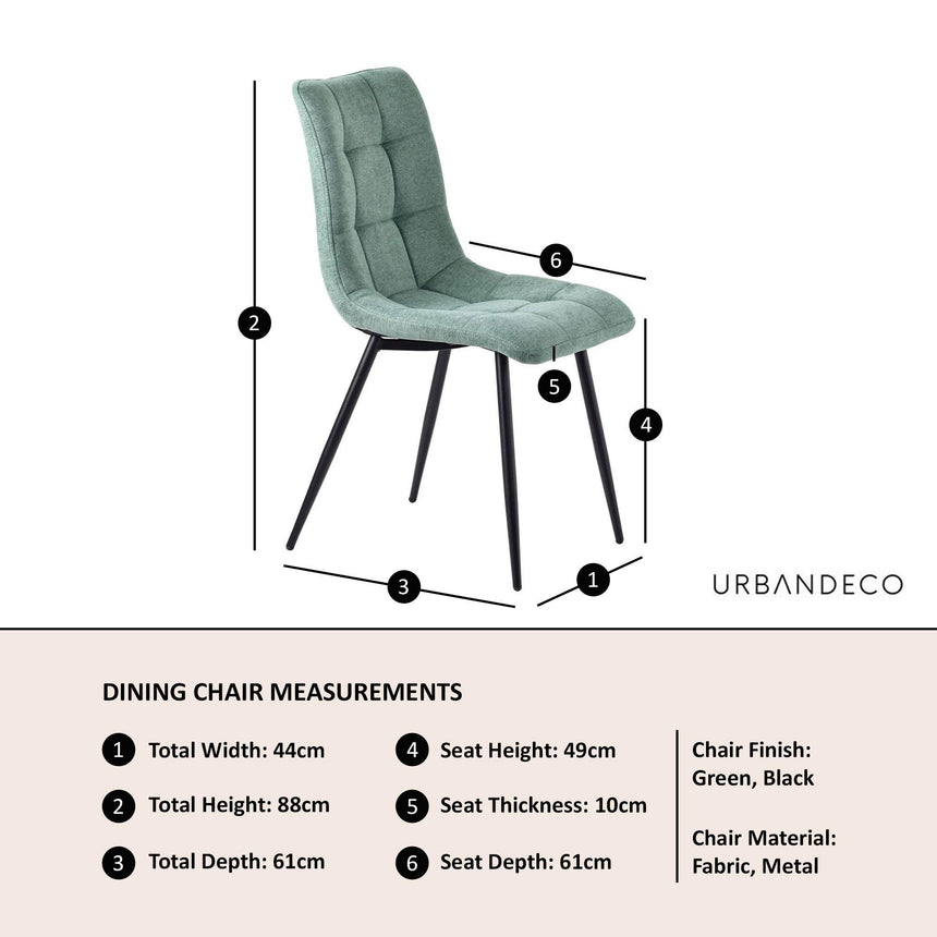 Corona Dining Chairs in Green Colour Fabric and Black Metal Legs-9