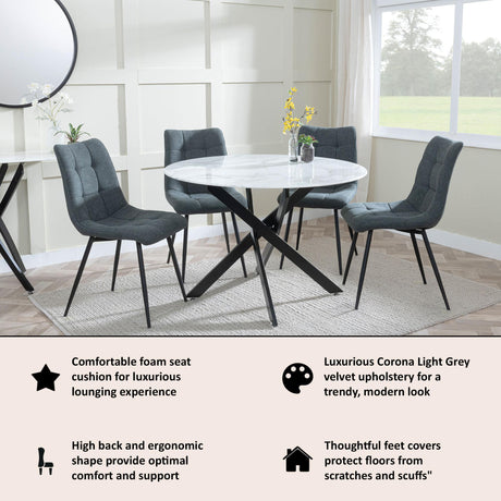 Corona Dining Chairs in Light Grey Colour Fabric and Black Metal Legs-2