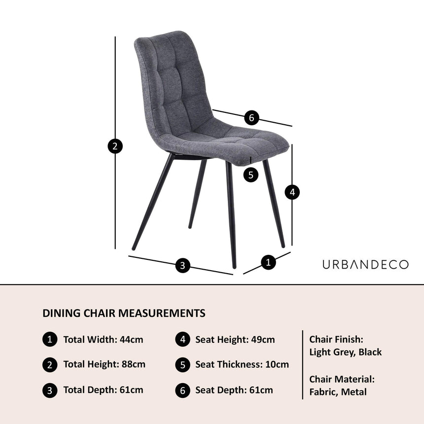 Corona Dining Chairs in Light Grey Colour Fabric and Black Metal Legs-9