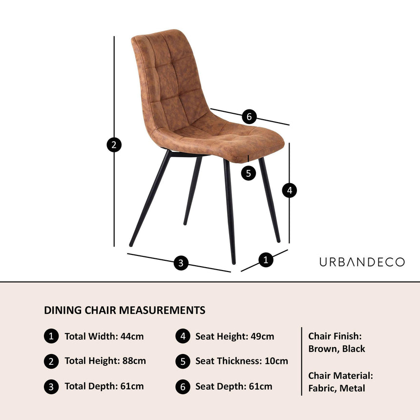 Corona Dining Chairs in Brown Colour Fabric and Black Metal Legs-11