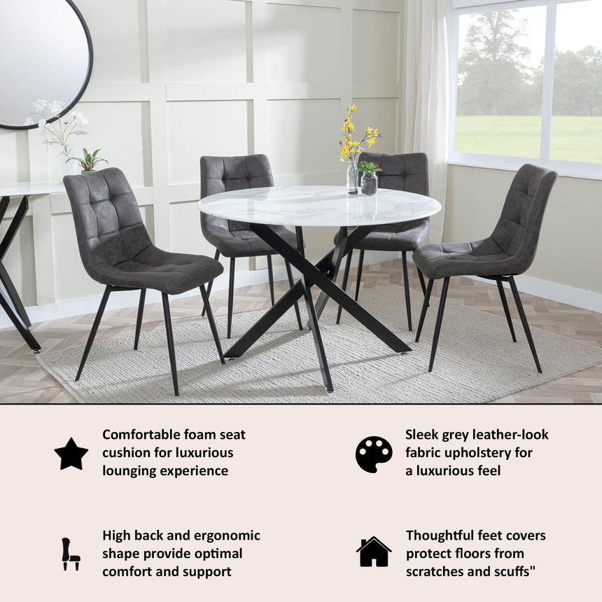 Corona Dining Chairs in Grey Colour Fabric and Black Metal Legs-10
