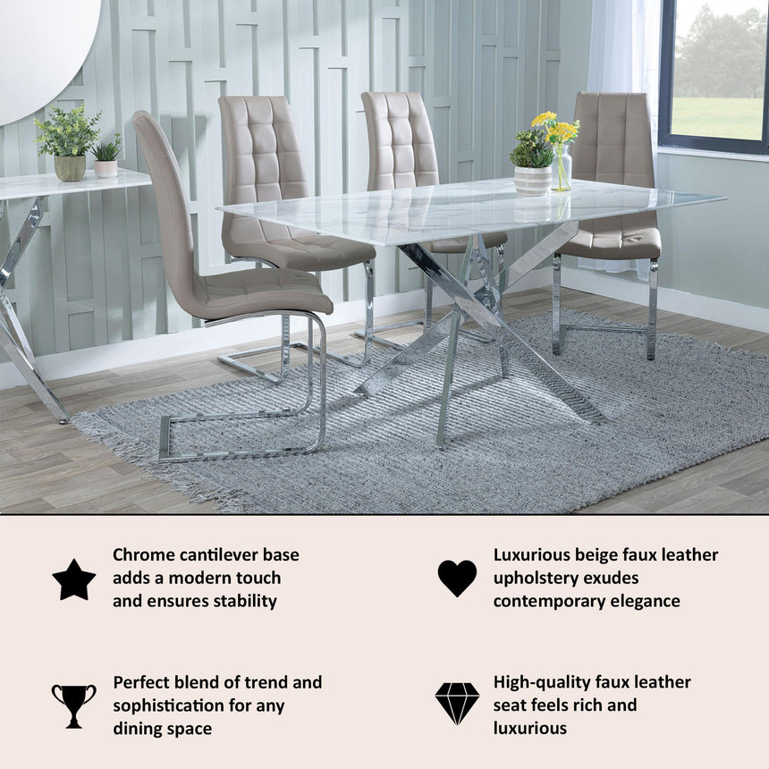 Jamison Beige Faux Leather Dining Chair and Chrome Cantilever Base-4