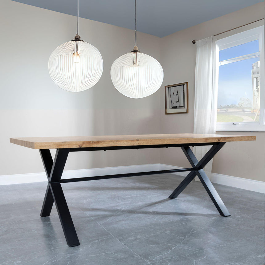 Ezra Oak 8 Seater Dining Table with Black Cross Legs - 200cm-4