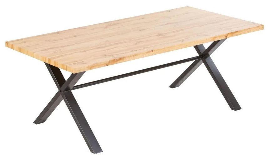 Ezra Oak 8 Seater Dining Table with Black Cross Legs - 200cm-7