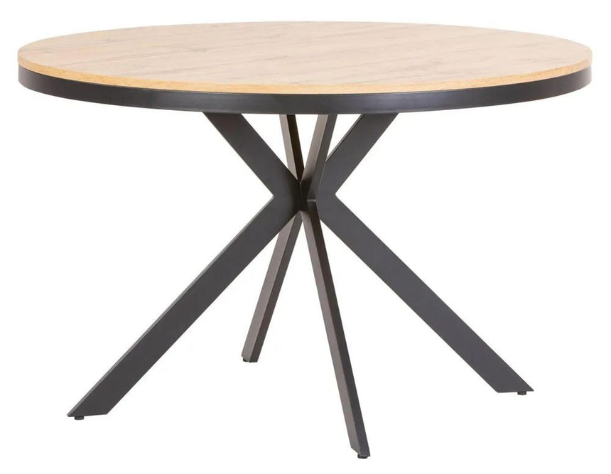 Ezra Oak 4 Seater Round Dining Table with Black Spider Legs - 120cm-5