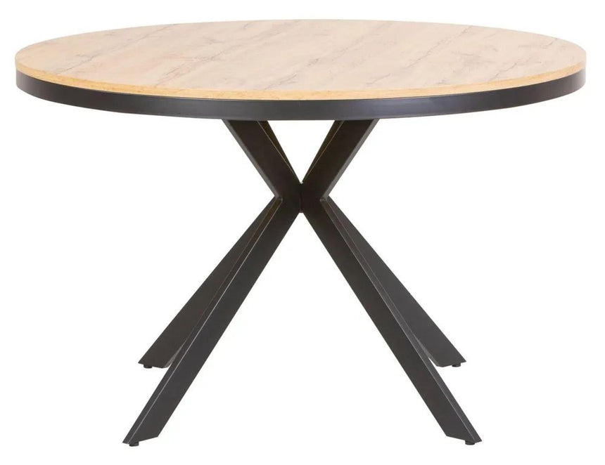 Ezra Oak 4 Seater Round Dining Table with Black Spider Legs - 120cm-6