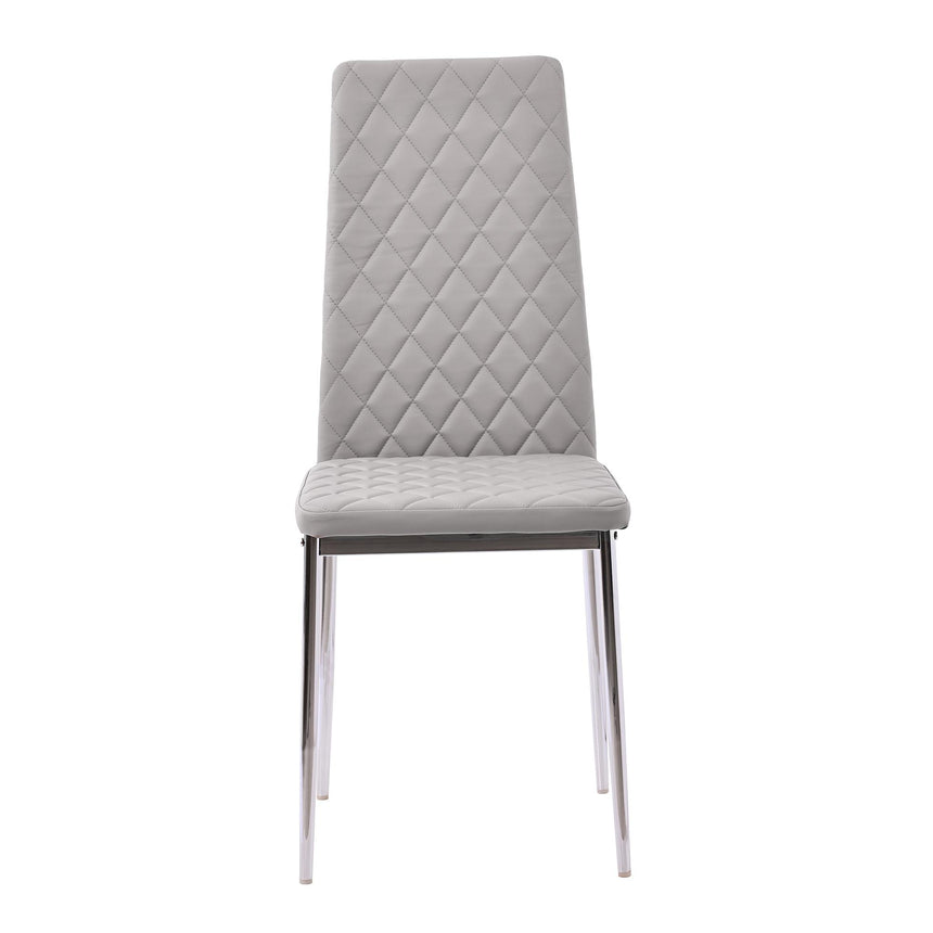 Chopstick Grey Glass and Chrome Metal 4 Seater Round Dining Set - 4 Metro Beige Leather Chairs with Chrome Legs-10