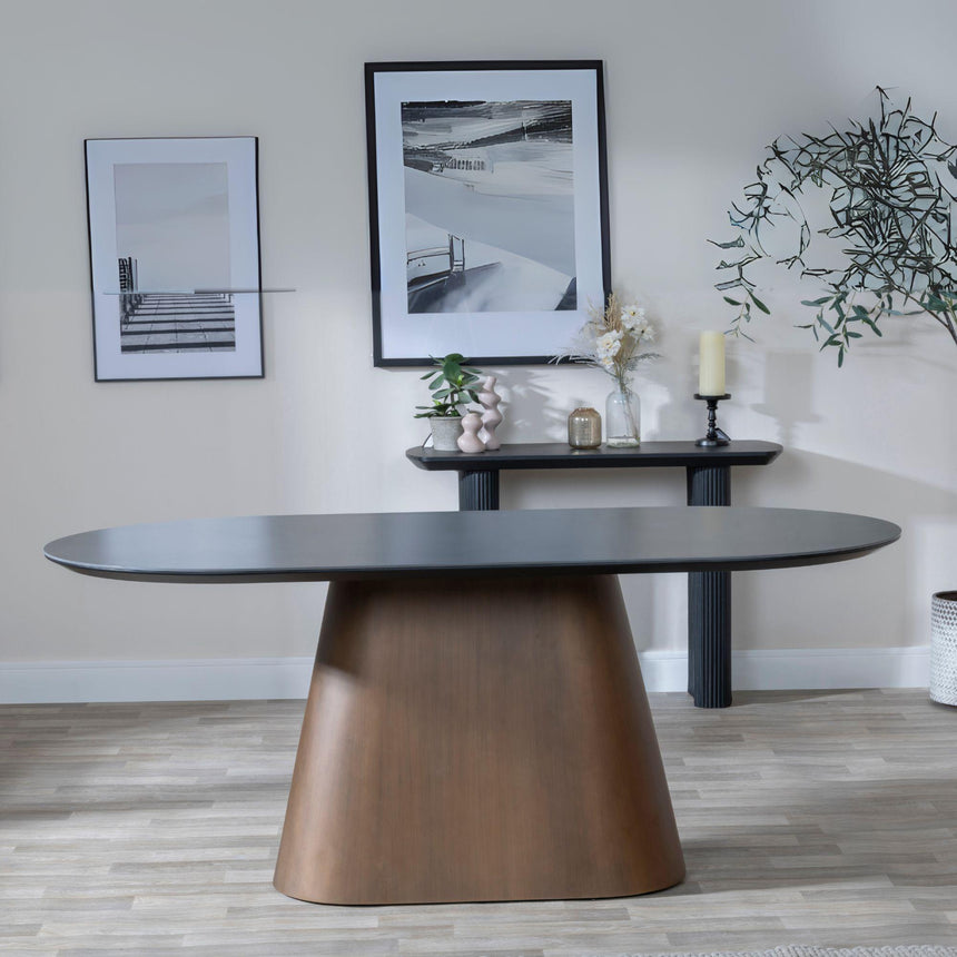 Danetti 180cm Dark Grey Ceramic Oval Dining Table with Bronze Pedestal Base-2