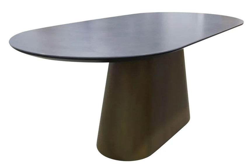 Danetti 180cm Dark Grey Ceramic Oval Dining Table with Bronze Pedestal Base-5