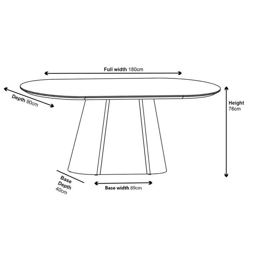 Danetti 180cm Dark Grey Ceramic Oval Dining Table with Bronze Pedestal Base-7
