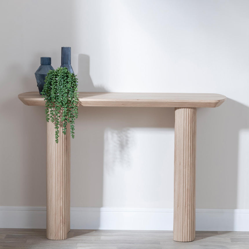 Bern Fluted Oak Effect Pedestal Console Table-3