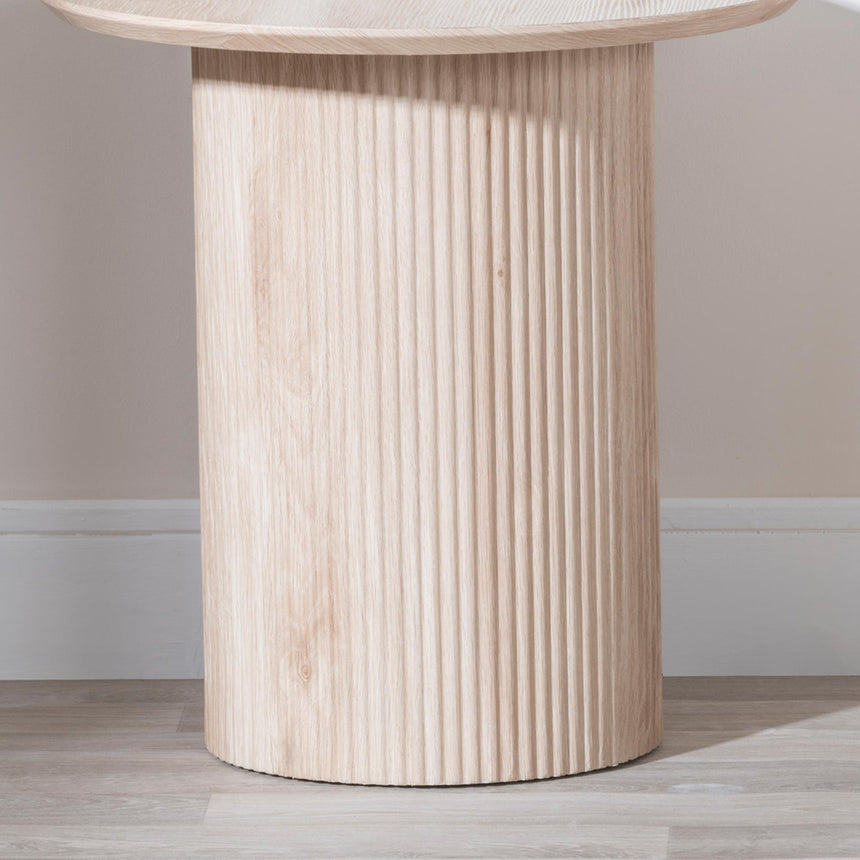 Bern Fluted Oak Effect Round End Table with Drum Base-4