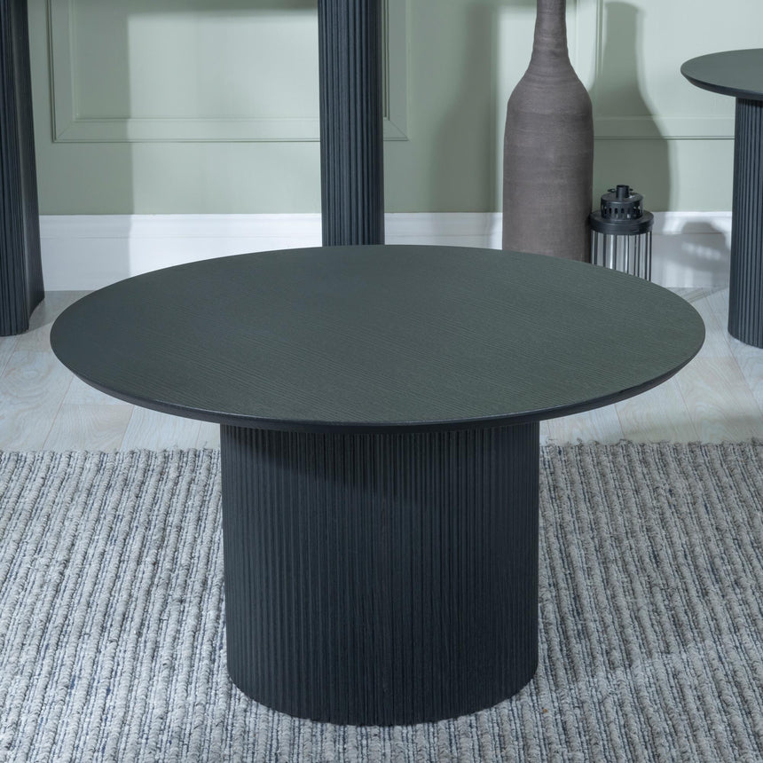 Bern Fluted Black Round Coffee Table with Drum Base-3