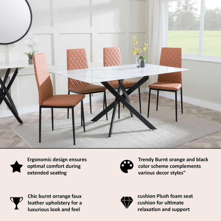 Clearance - Metro Dining Chairs in Burnt Orange Colour Leather and Black Metal Legs-16