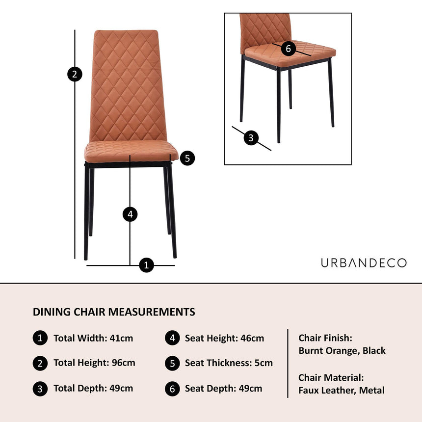 Clearance - Metro Dining Chairs in Burnt Orange Colour Leather and Black Metal Legs-3