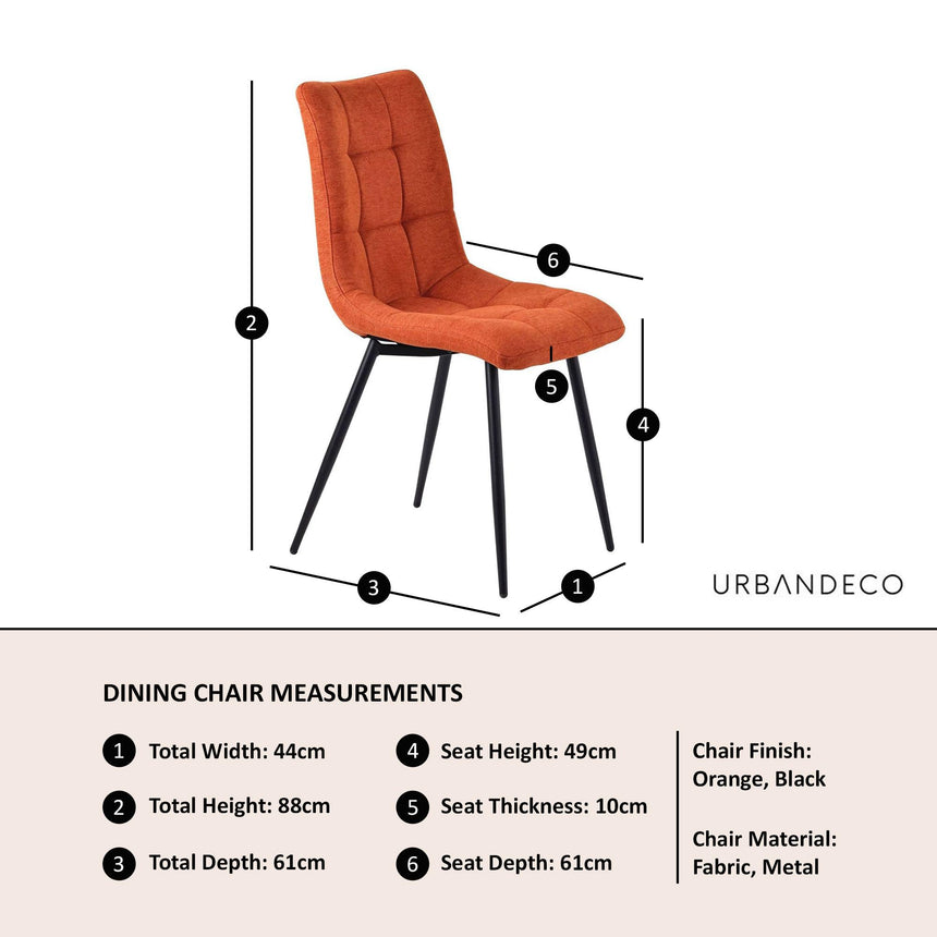 Corona Dining Chairs in Orange Colour Fabric and Black Metal Legs-7
