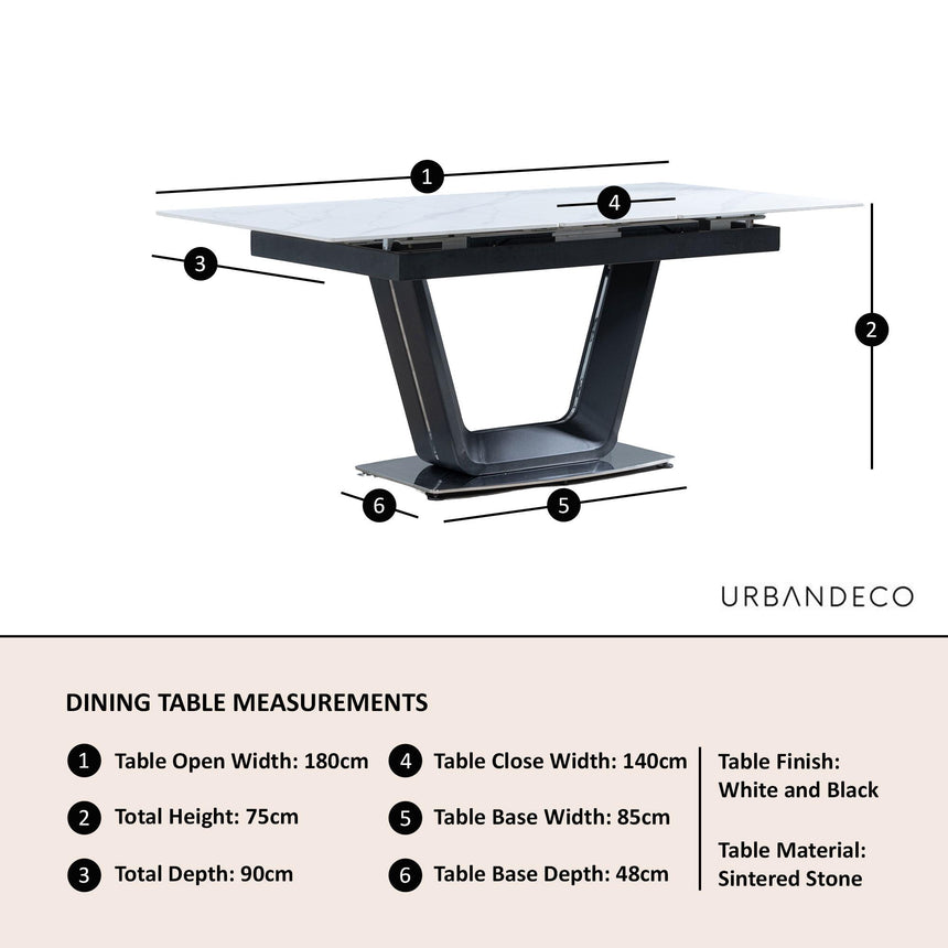 Alpha 4-6 Seater White Ceramic Extending Dining Table with Black Base - 140cm-180cm-12
