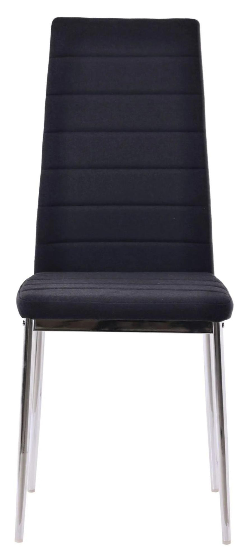 Chopstick Clear Glass and Chrome Metal 4 Seater Round Dining Set - 4 Lido Black Fabric Chairs with Chrome Legs-7